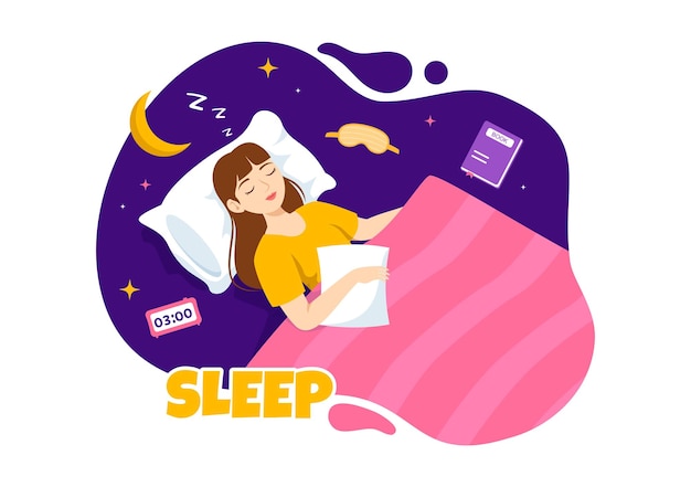 Vector sleep vector illustration with happy young person is fast asleep and having a sweet dream