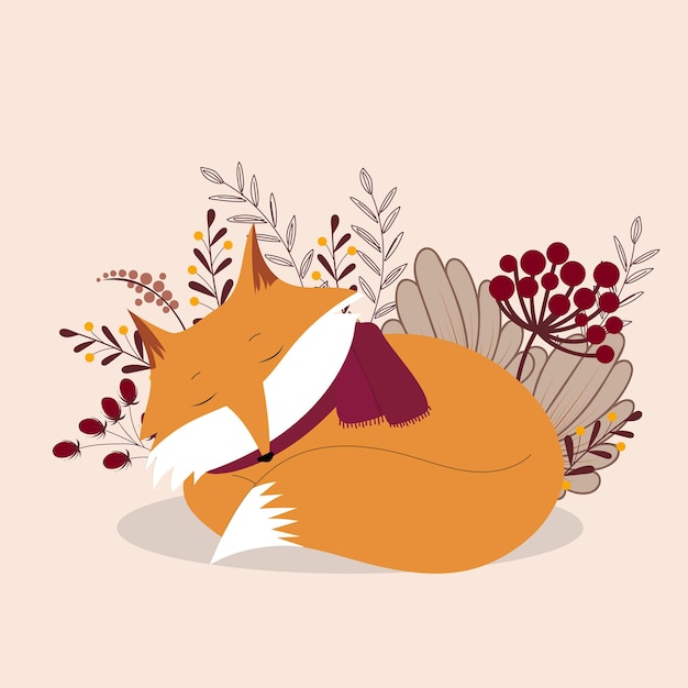 Vector sleeping autumn fox