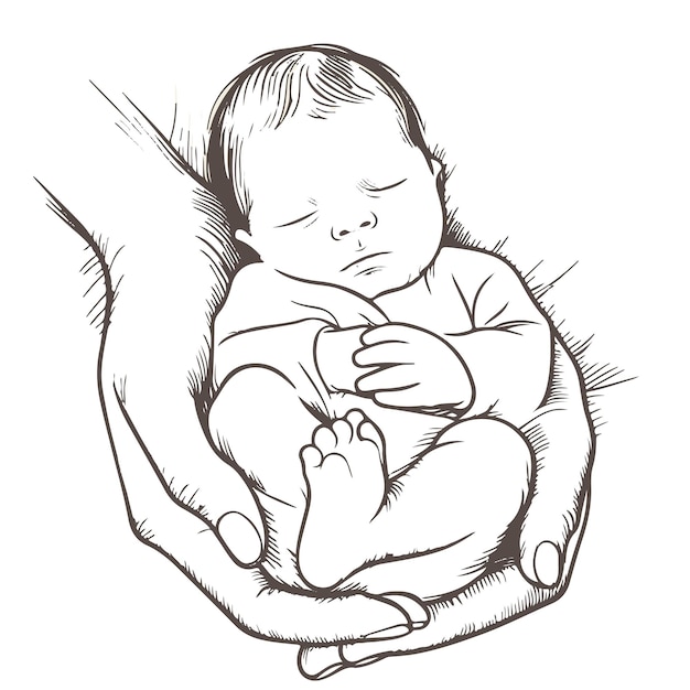 ベクトル 寝ている赤ちゃんのシルエット スタイライズされたラインロゴ 可愛いシンプルなベクトルイラスト 赤ちゃんの赤ちゃん
