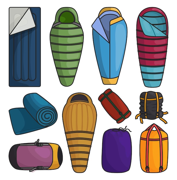 Sleeping bag isolated vector illustration on white background color set icon camping bed vector color set icons sleeping bag