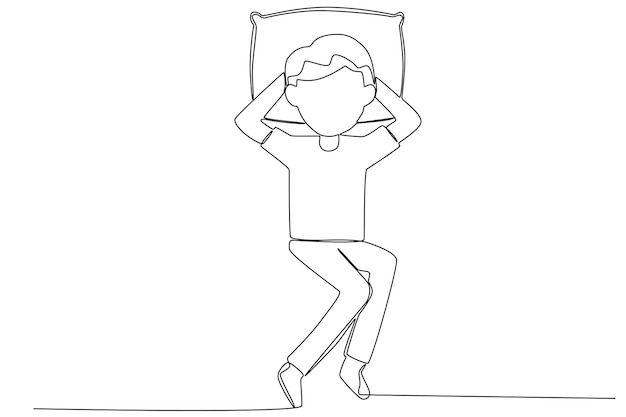 A sleeping boy squeezed his hands with his head Sleep oneline drawing