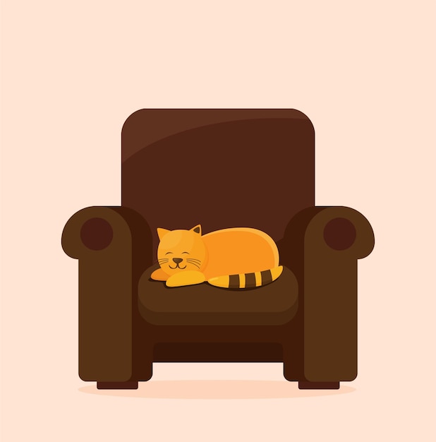 A sleeping cartoon cat flat vector