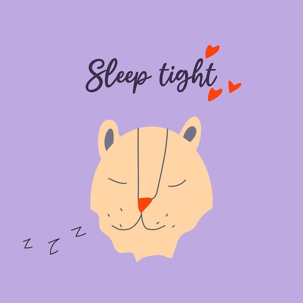 Sleeping cat in a cartoon style with words sleep