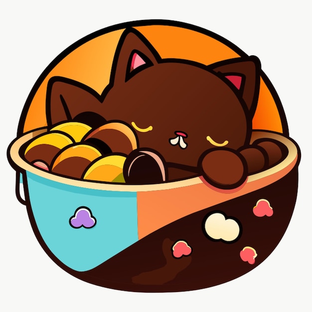 sleeping chocolate cat vector illustration