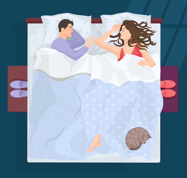 Vector sleeping couple in bad