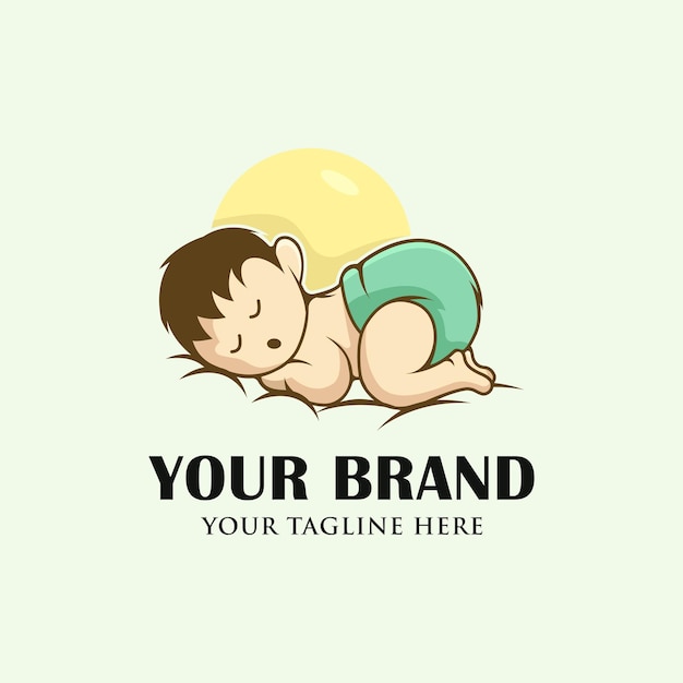 ベクトル 眠っているかわいい赤ちゃんのロゴのデザインのベクトル