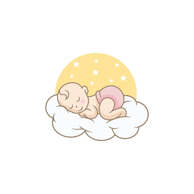 Sleeping cute baby logo designs template