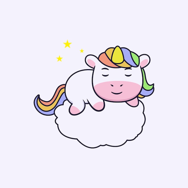 Design del personaggio di unicorno carino addormentato