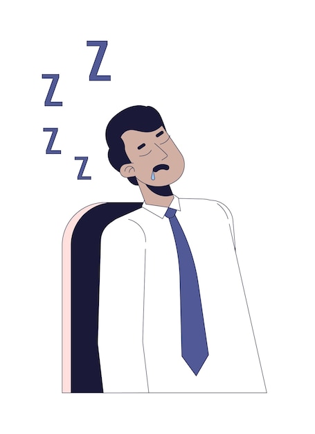 Vector sleeping employee male indian 2d linear cartoon character