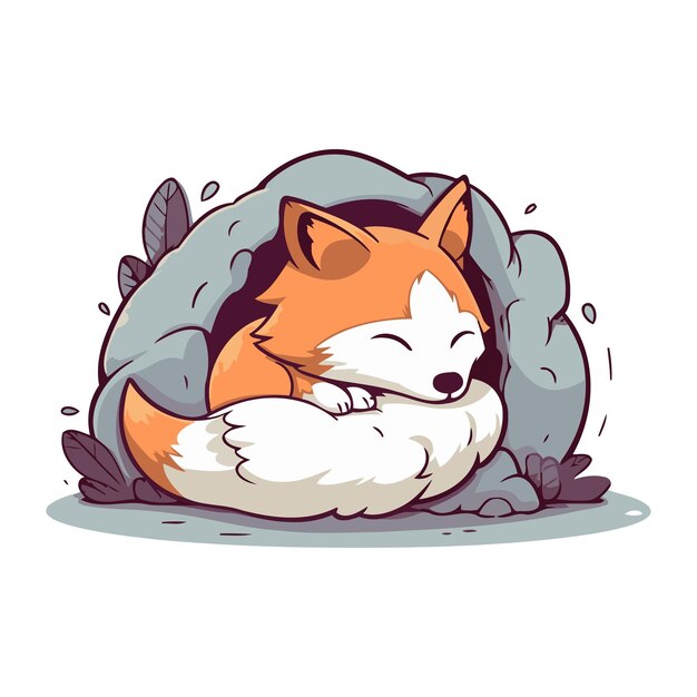Sleeping fox Cute cartoon character Vector illustration