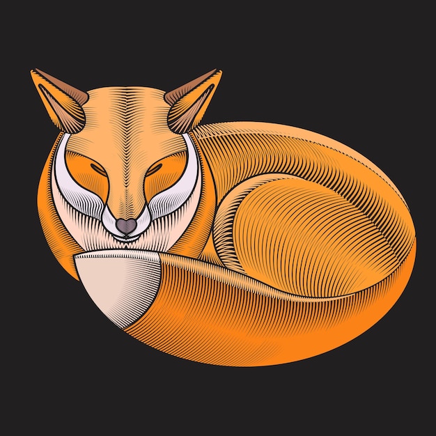 Vector sleeping fox embroidery design. embroidered pattern for patches, fabric, textile prints.