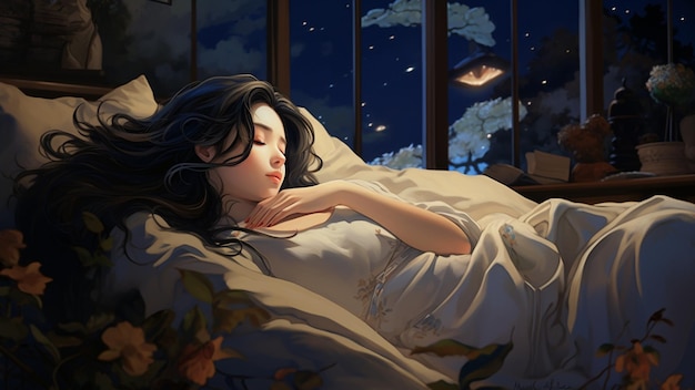 Vector sleeping girl vector illustration