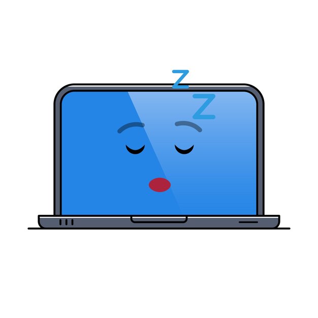 Vector sleeping laptop computer isolated emoticon