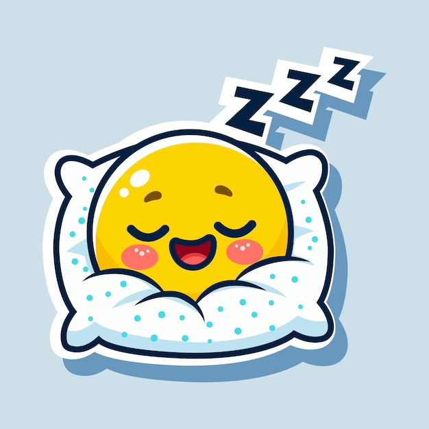 Vector sleeping on pillow yellow emoticon cute cartoon designed character facial expression tired funny icon isolated on blue background vector illustration