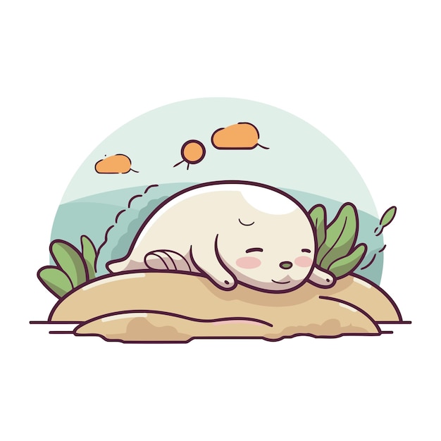 Vector sleeping seal cute cartoon character vector illustration