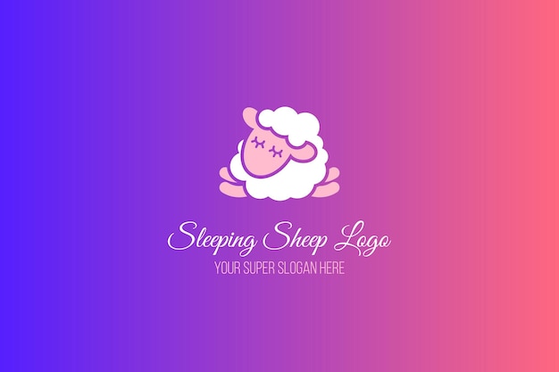 Sleeping sheep flat banner template. calligraphic lettering on gradient background. logo design