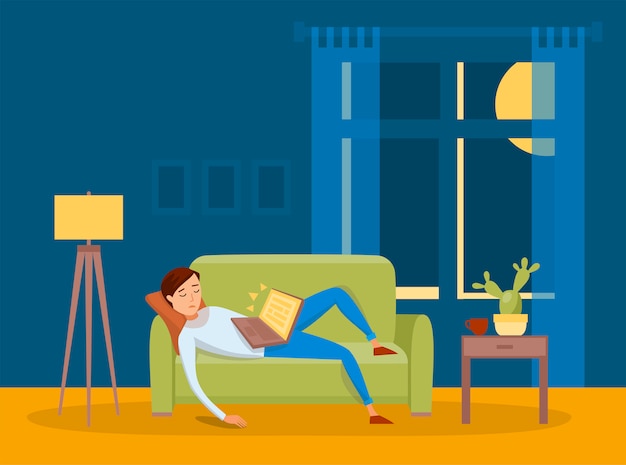 Sleeping young man at home illustration