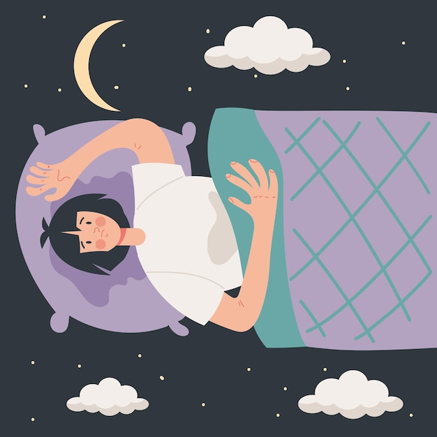 Vector sleepless woman insomnia concept flat cartoon illustration