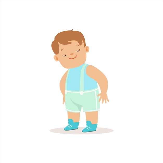 Sleepy boy in blue standing adorable smiling baby cartoon character every day situation