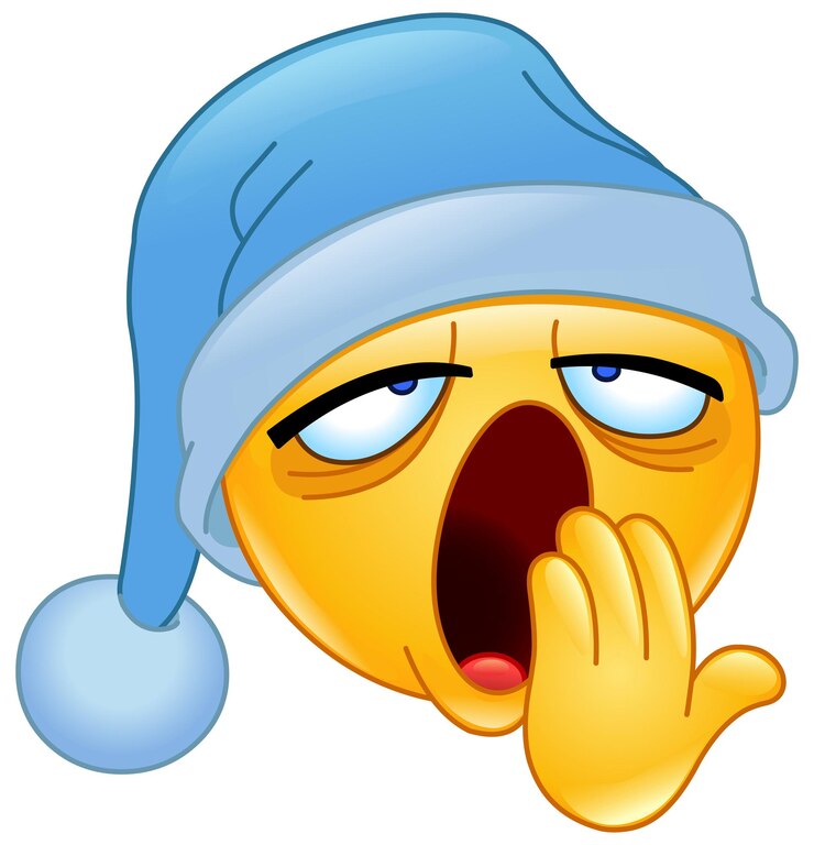 Vector sleepy emoji emoticon yawning and wearing a nightcap