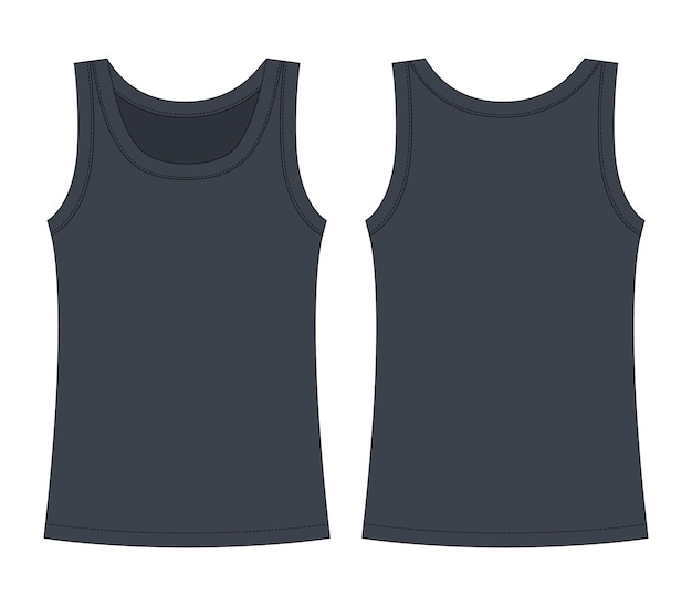 Vector sleeveless tank top technical sketch grey color children outline t shirt underwear