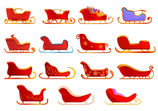 Sleigh icons set, cartoon style