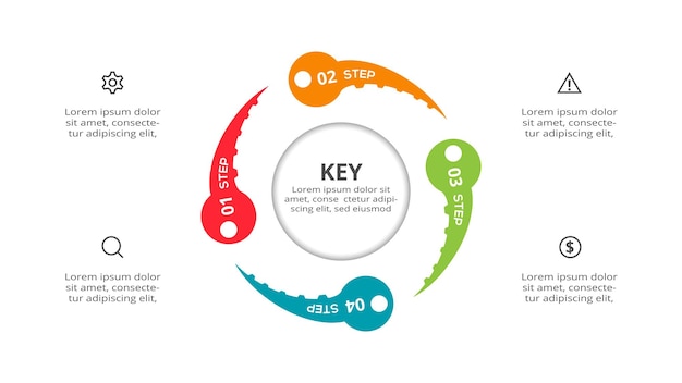 Sleutelconcept voor infographic met 4 stappen opties onderdelen of processen Business data visualisatie