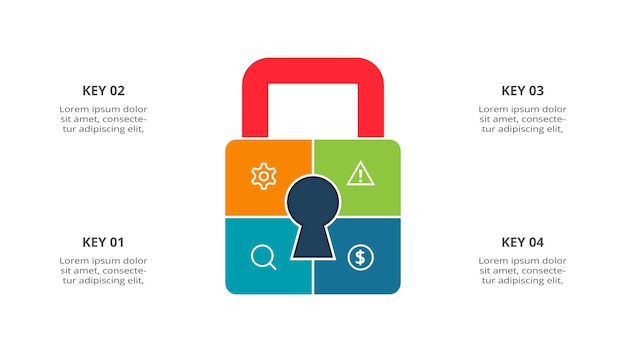 Sleutelconcept voor infographic met 4 stappen opties onderdelen of processen Business data visualisatie