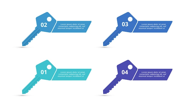 Vector sleutelconcept voor infographic met 4 stappen opties onderdelen of processen business data visualisatie