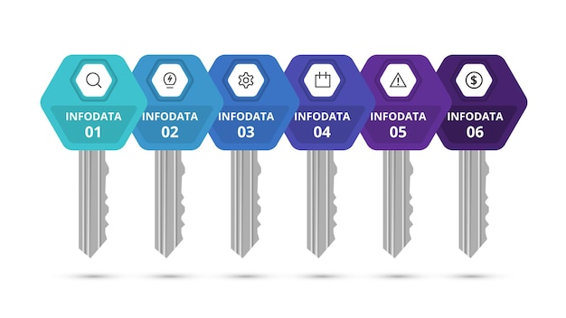 Sleutelconcept voor infographic met 6 stappen opties onderdelen of processen business data visualisatie