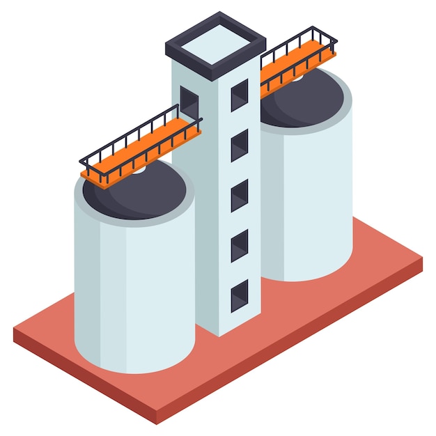 slibopslagcomponenten isometrisch Concept Silos Deep Cone vectorontwerp Waterbehandeling Puur