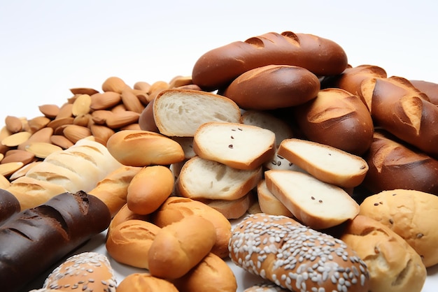 Slice of bread in basket close up fresh natural wheat bread isolated on white background