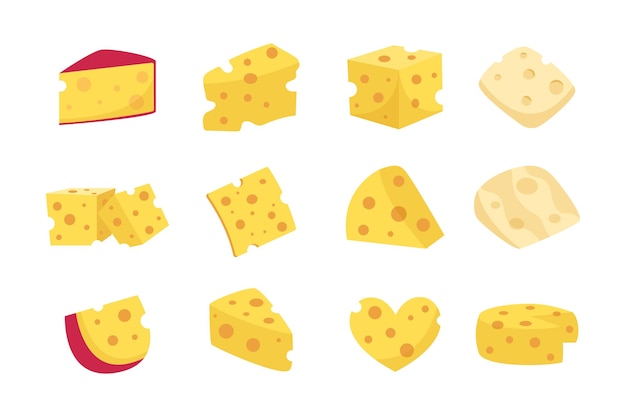 Vector slice of cheese illustration set