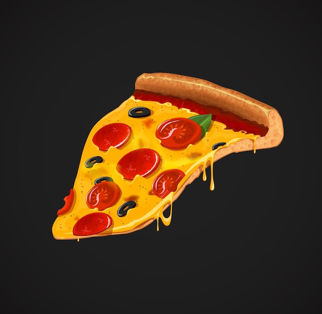 Vector slice of cheesy pepperoni pizza for advertising design or restaurant business icon italian pizza