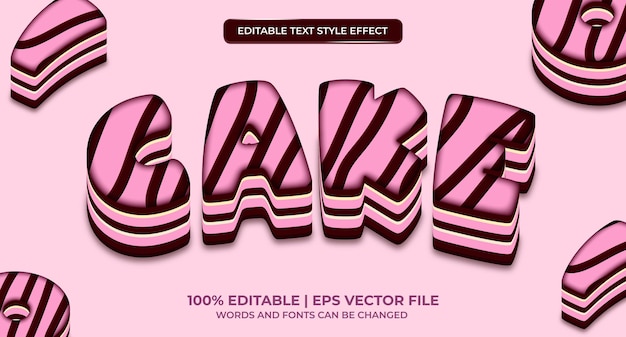 Vector slice of chocolate cake dessert editable text effect for food and beverage desert pastry logo. vector illustration