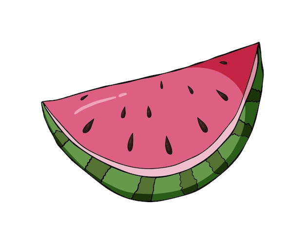 Slice of juicy fresh watermelon berry nature harvest doodle linear cartoon coloring