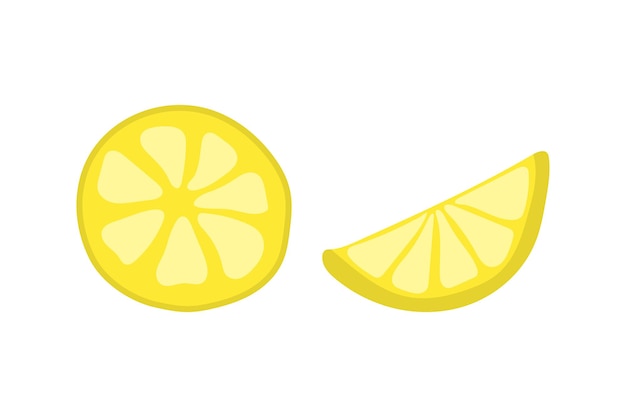 A slice of lemon and half a slice of lemon on a white background