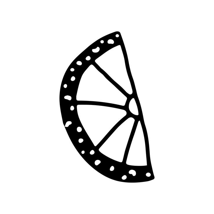 Slice of lemon or orange in doodle style on an isolated white background Bakery set hand drawn