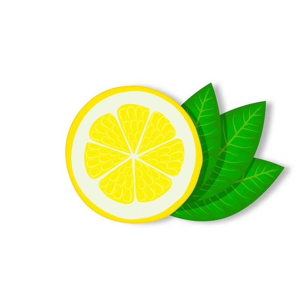 Вектор Лимонный кусочек с зелеными листьями