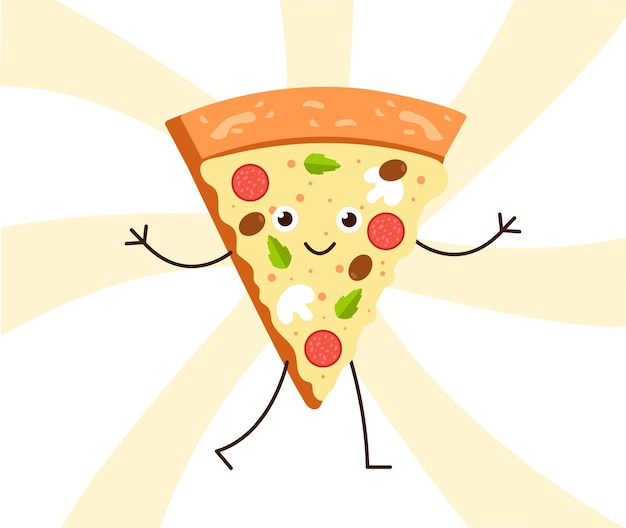 Slice of pizza character concept traditional italian cuisine and kitchen cafe or restaurant menu