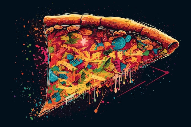 A slice of pizza glitch art style vector art illustraion