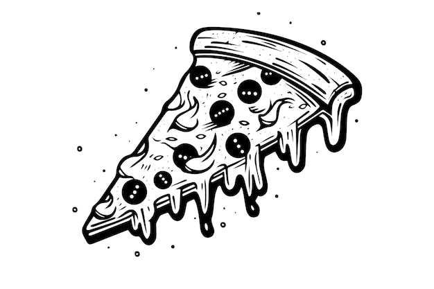 Fetta di pizza disegnata a mano stile incisione illustrazione vettoriale