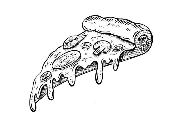 Fetta di pizza, illustrazioni disegnate a mano, vettore.