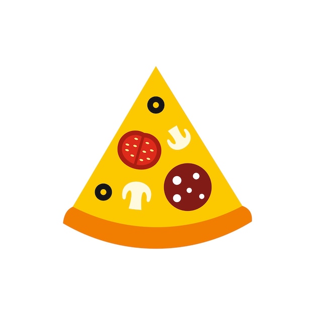 Slice of pizza icon in flat style on a white background