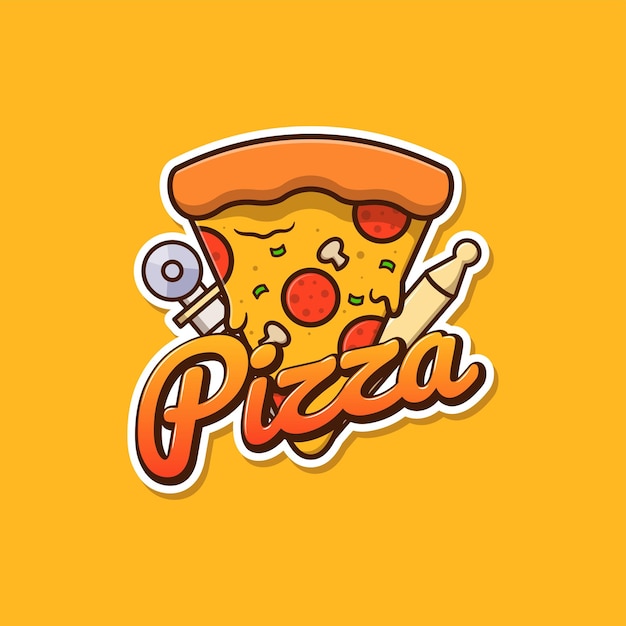 Slice of Pizza Logo Cartoon Illustration