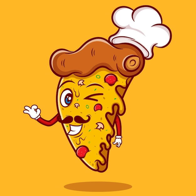 Slice of pizza melted cartoon vector icon illustration