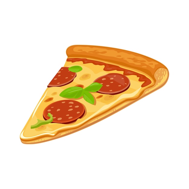 Slice of pizza pepperoni. Isolated vector flat illustration for poster, menus, logotype, brochure, web and icon. White background.