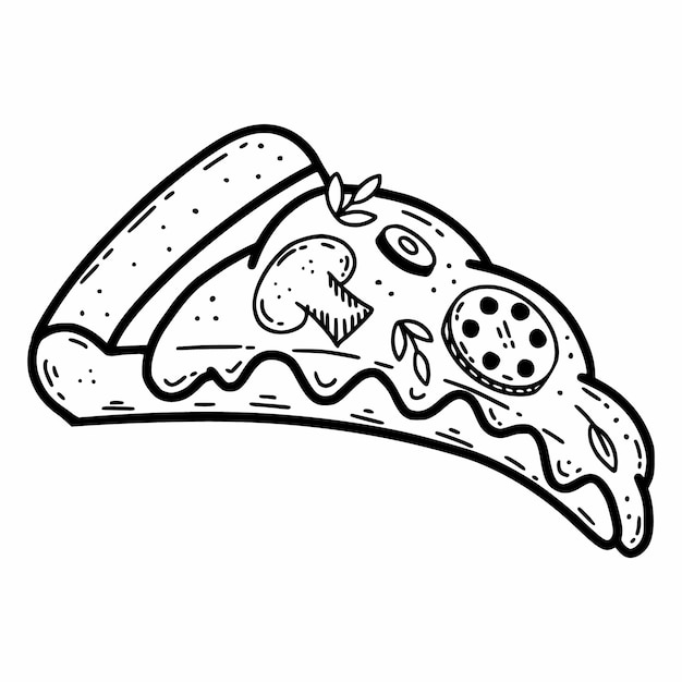 Vector slice of pizza vector illustration of doodles icon for restaurant menu hand drawn sketch