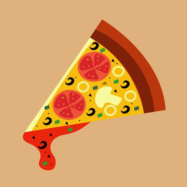 Vector a slice of pizza with a tomato and cheese on it.