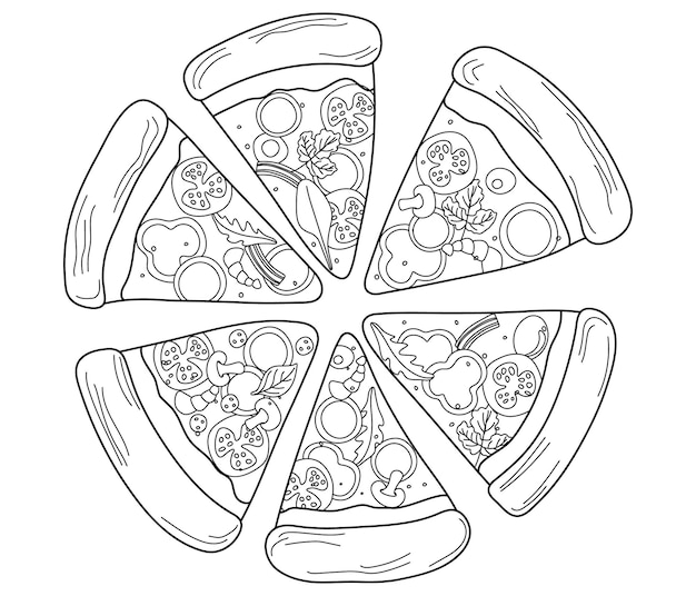 피자 두들 아트에 피자라는 단어가 있는 피자 한 조각